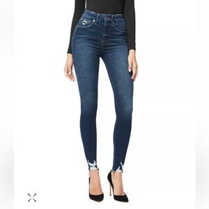 GOOD AMERICAN Good Waist Distressed Hem Skinny Jeans Dark Wash Womens Size 8/29